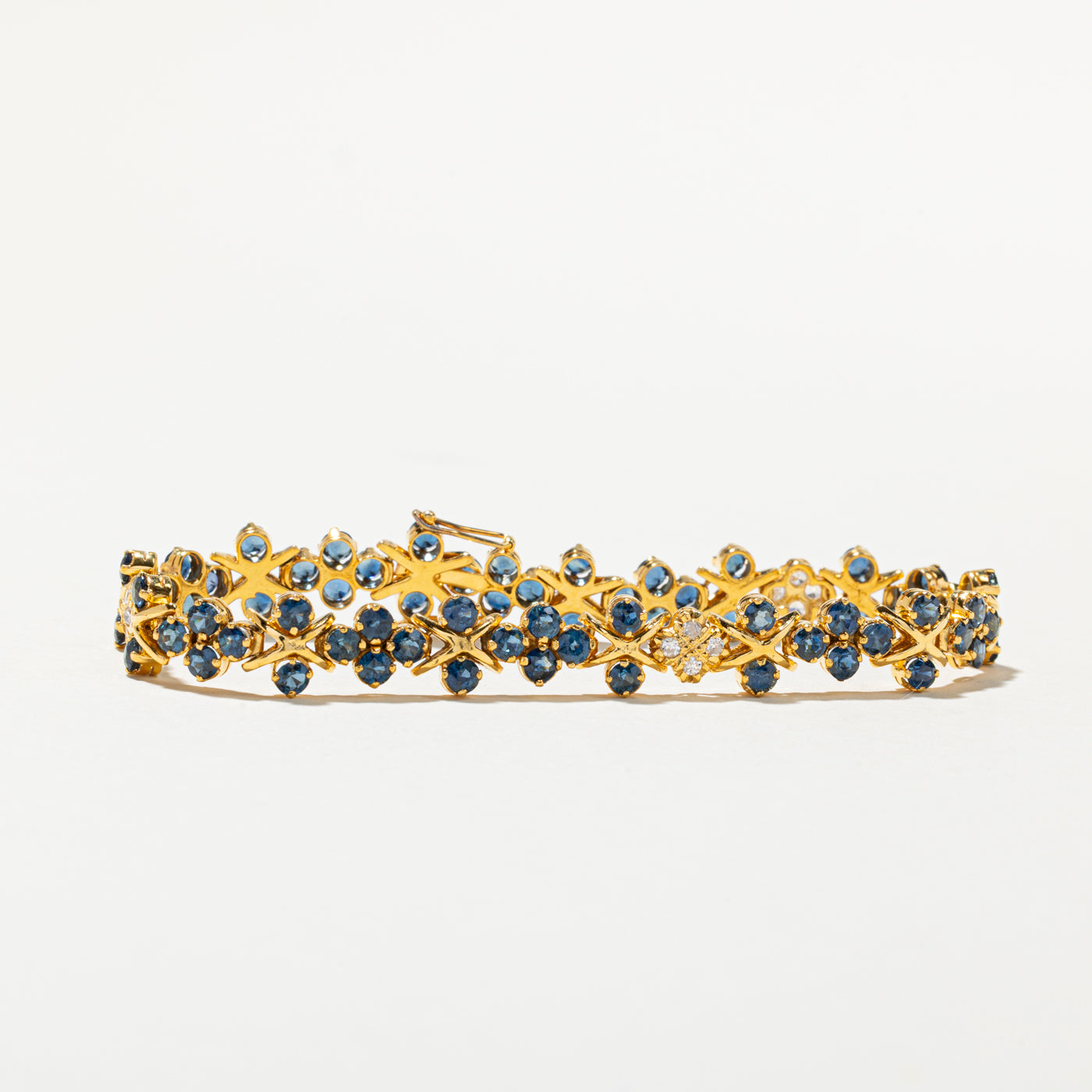Sapphire & Diamond Cluster Gemstone Bracelet | 8.91ctw, 0.24ctw | 7.5"