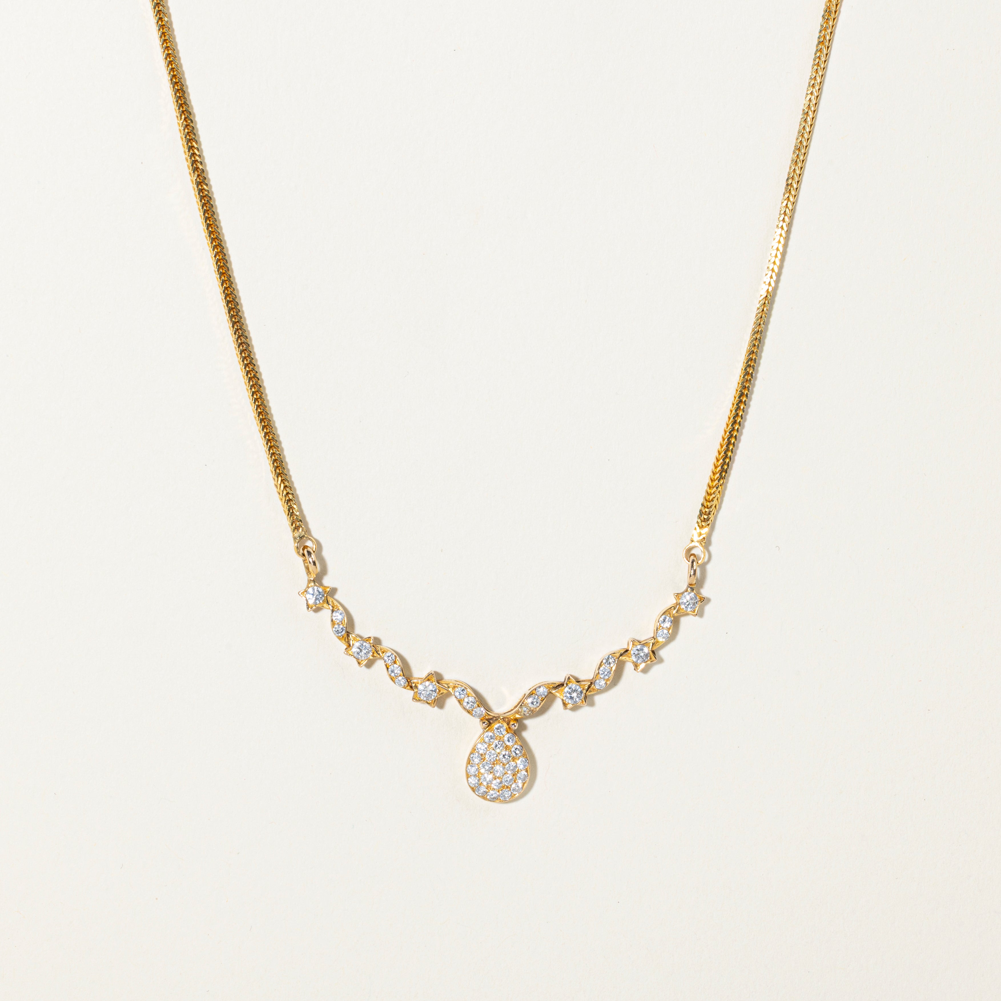 Diamond Cluster Fixed Pendant Necklace | 1.06ctw | 16"