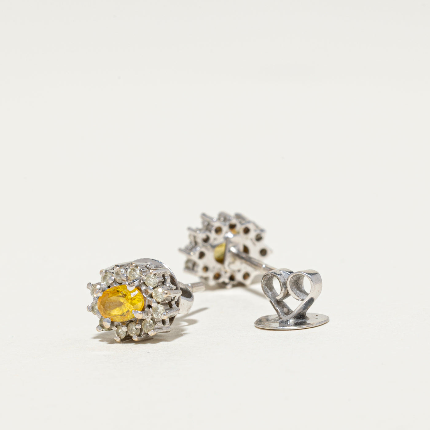 Synthetic Yellow Sapphire & Natural Diamond Petal Stud Earrings | 0.50ctw, 0.32ctw |