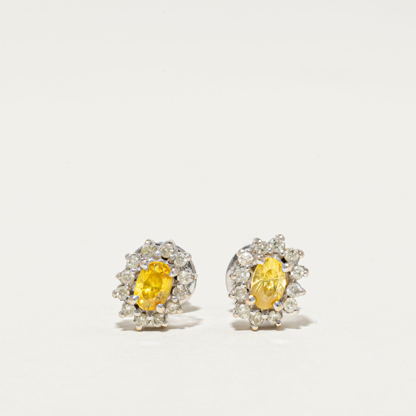 Synthetic Yellow Sapphire & Natural Diamond Petal Stud Earrings | 0.50ctw, 0.32ctw |