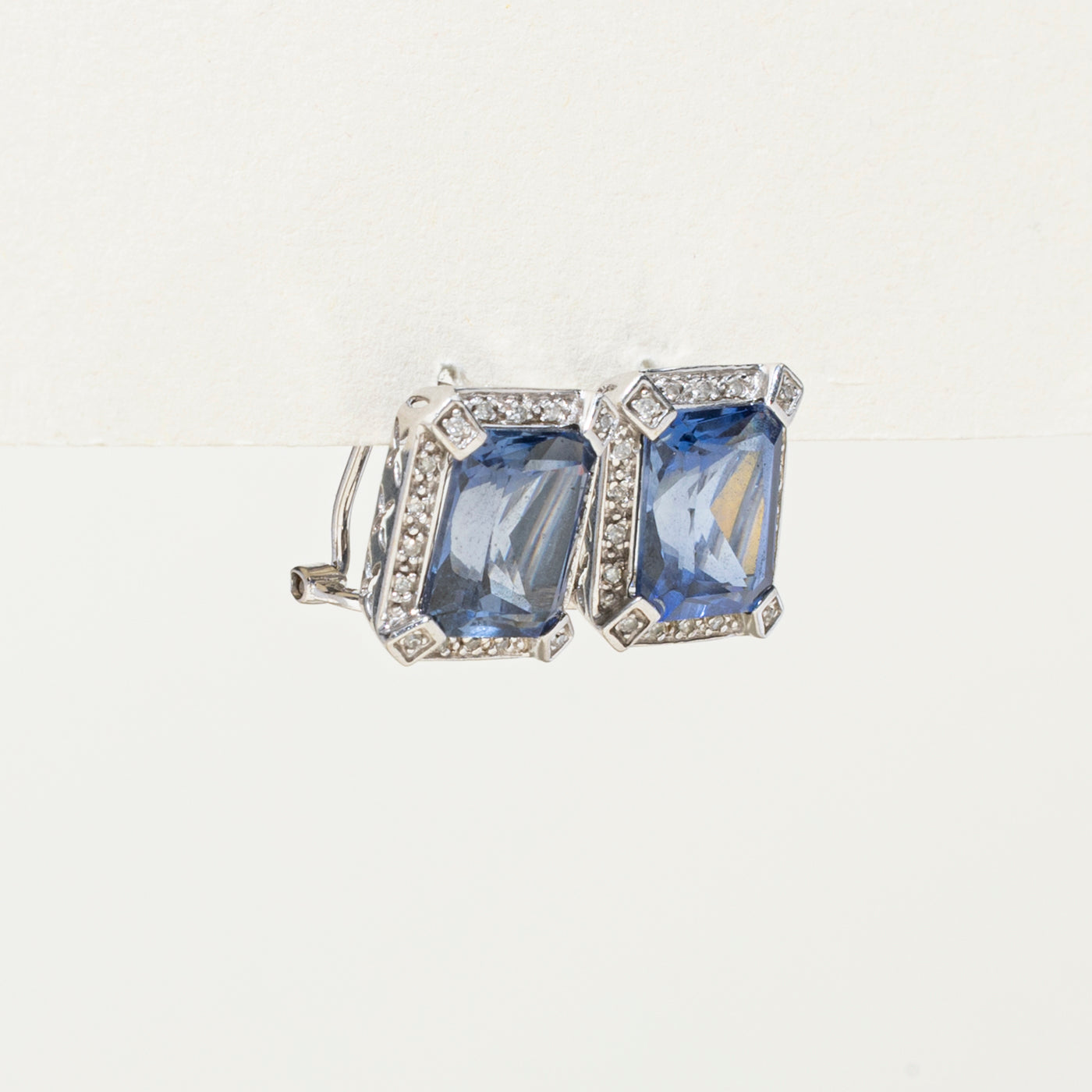 Synthetic Sapphire & Natural Diamond Halo Stud Earrings | 9.00ctw, 0.15ctw |