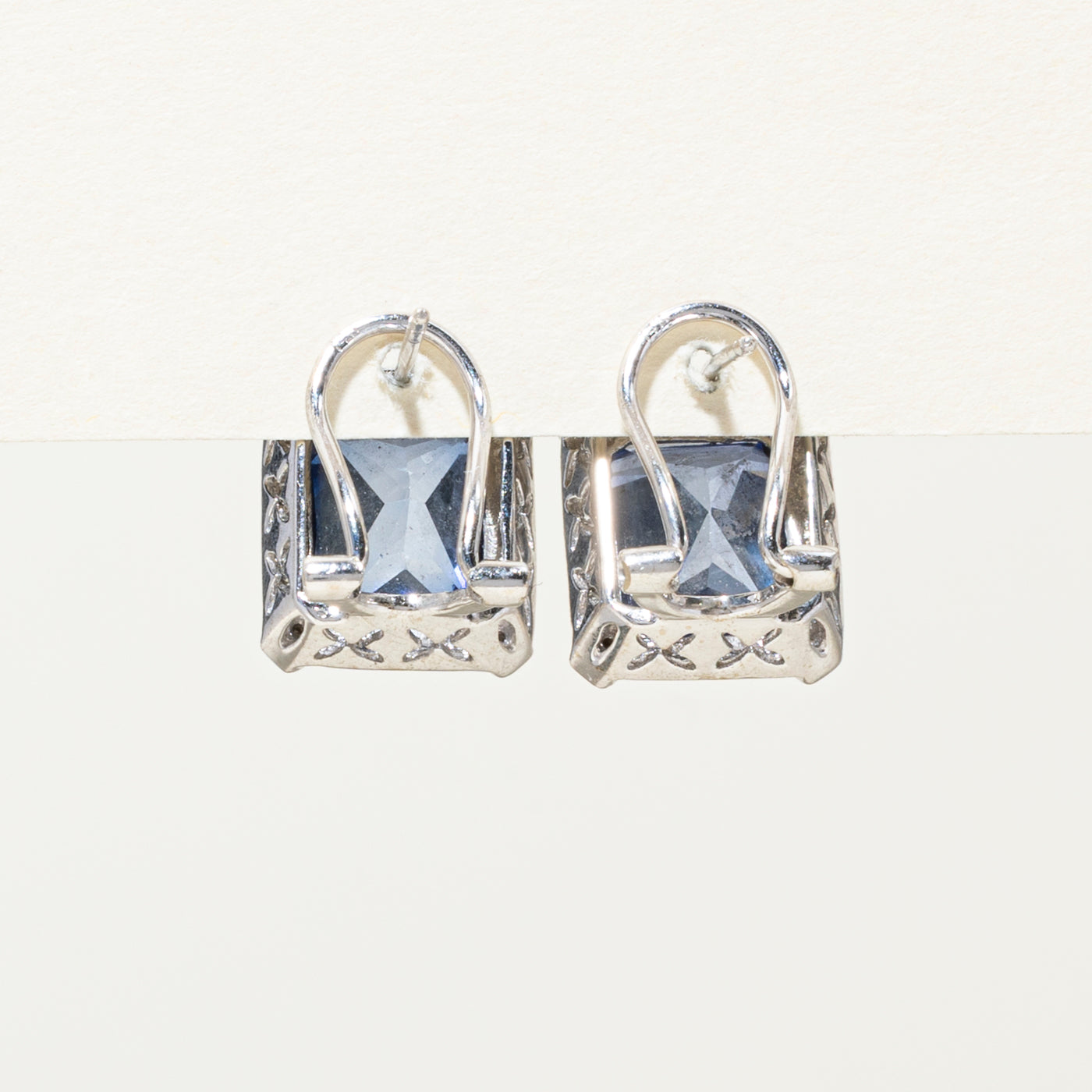 Synthetic Sapphire & Natural Diamond Halo Stud Earrings | 9.00ctw, 0.15ctw |
