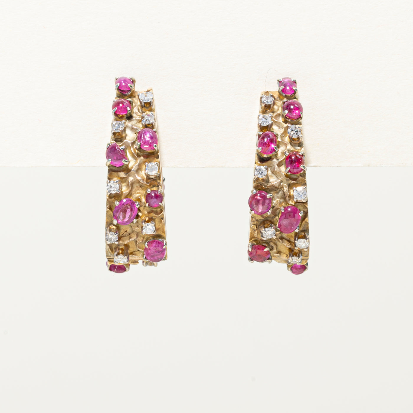 Ruby & Diamond Textured Hoop Earrings | 4.76ctw, 0.75ctw |