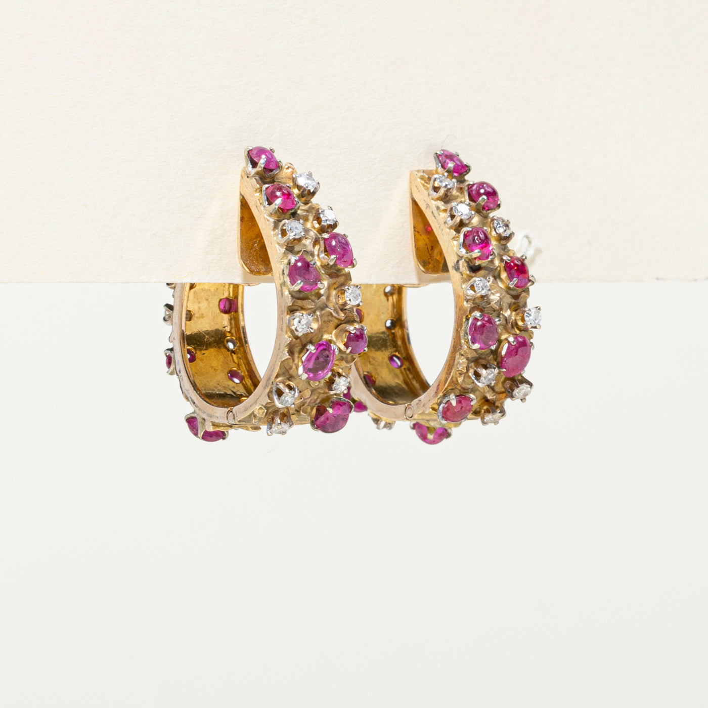 Ruby & Diamond Textured Hoop Earrings | 4.76ctw, 0.75ctw |