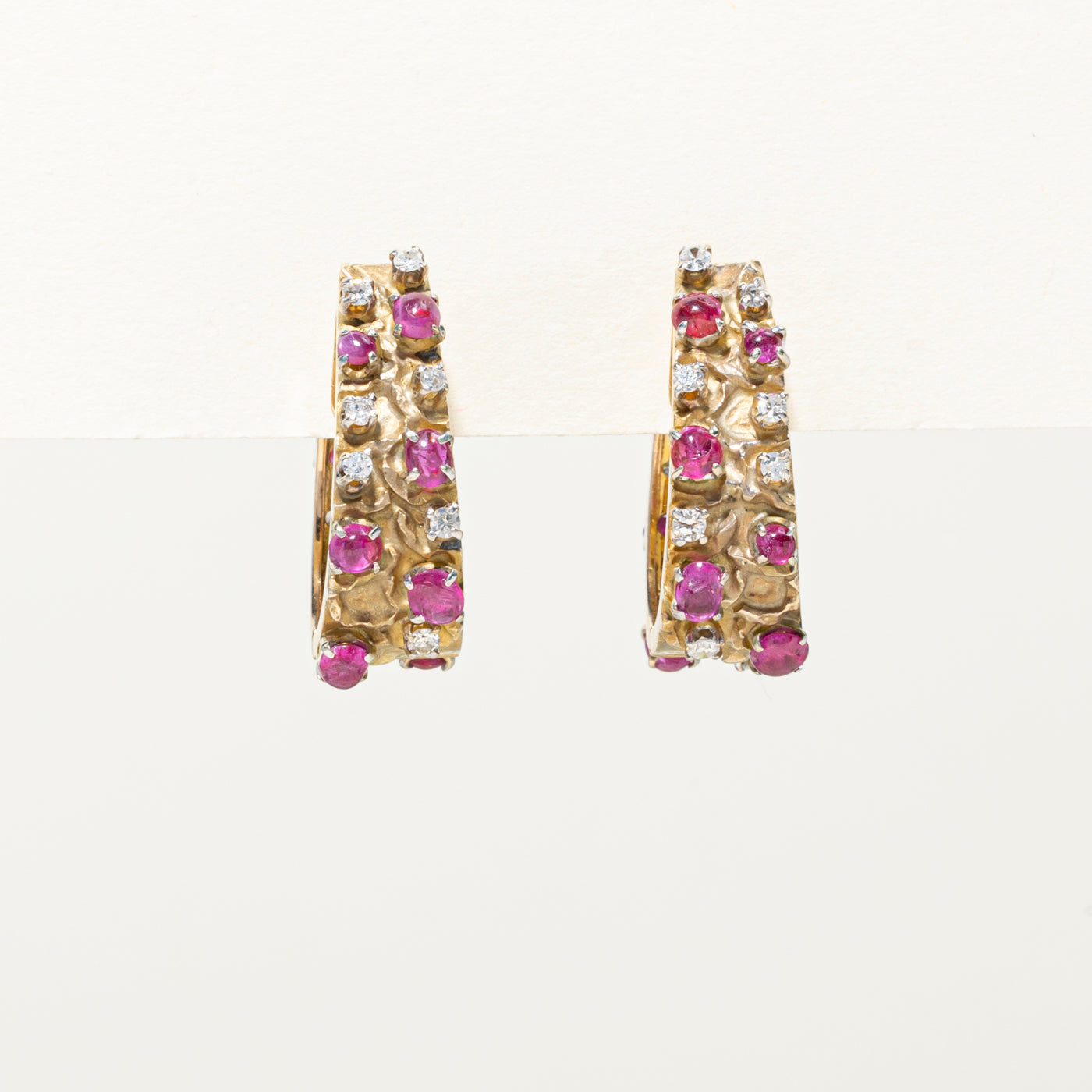 Ruby & Diamond Textured Hoop Earrings | 4.76ctw, 0.75ctw |