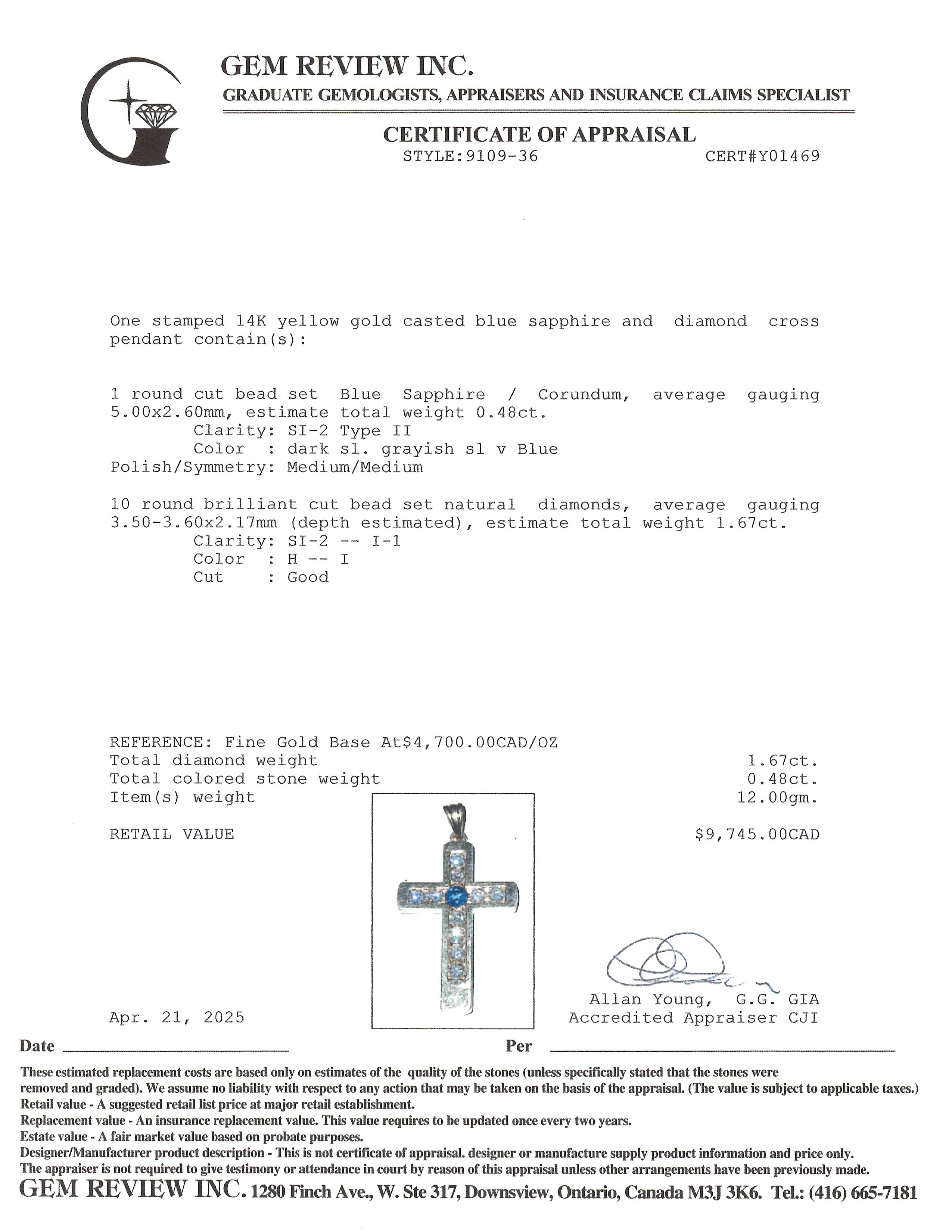 Diamond & Sapphire Cross Pendant | 1.67ctw, 0.48ct