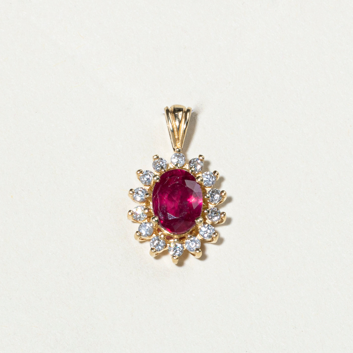 Glass Filled Ruby & Diamond Petal Pendant | 1.49ct, 0.36ctw