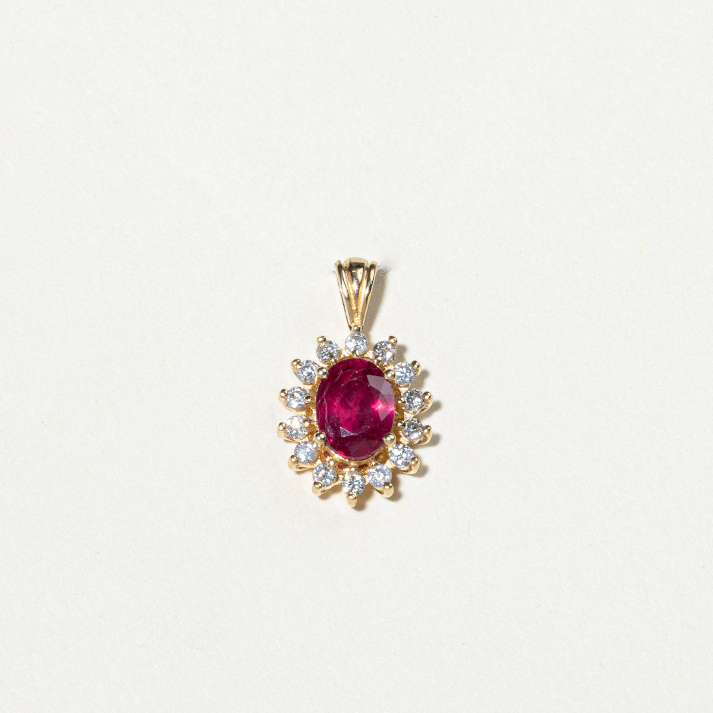 Glass Filled Ruby & Diamond Petal Pendant | 1.49ct, 0.36ctw