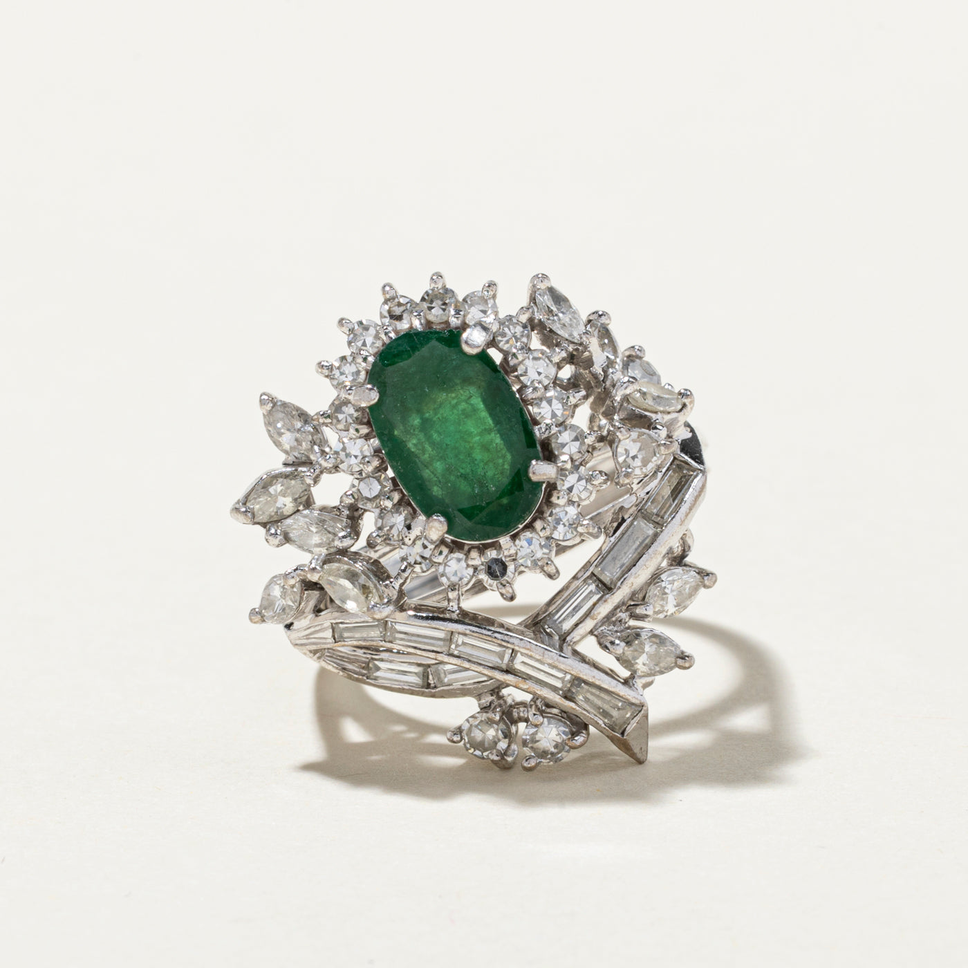 Emerald & Diamond Petal Cocktail Ring | 1.14ct, 1.65ctw | SZ 7