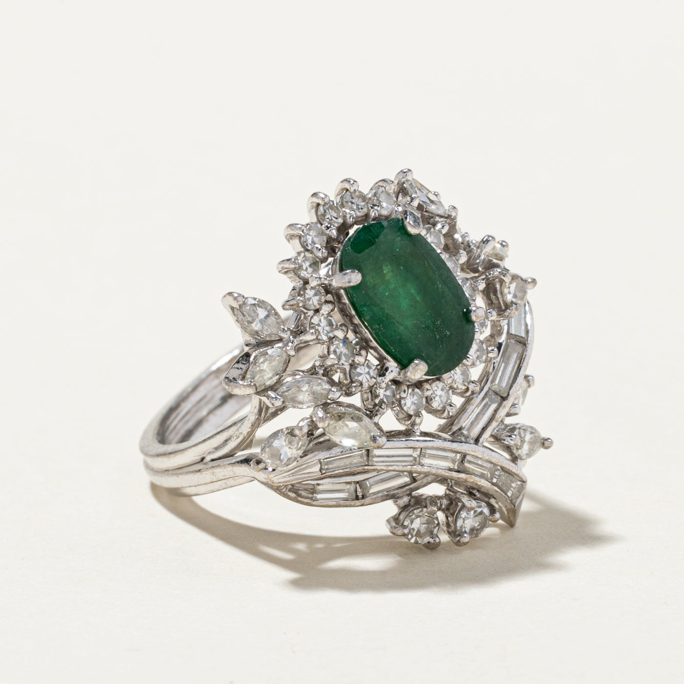 Emerald & Diamond Petal Cocktail Ring | 1.14ct, 1.65ctw | SZ 7