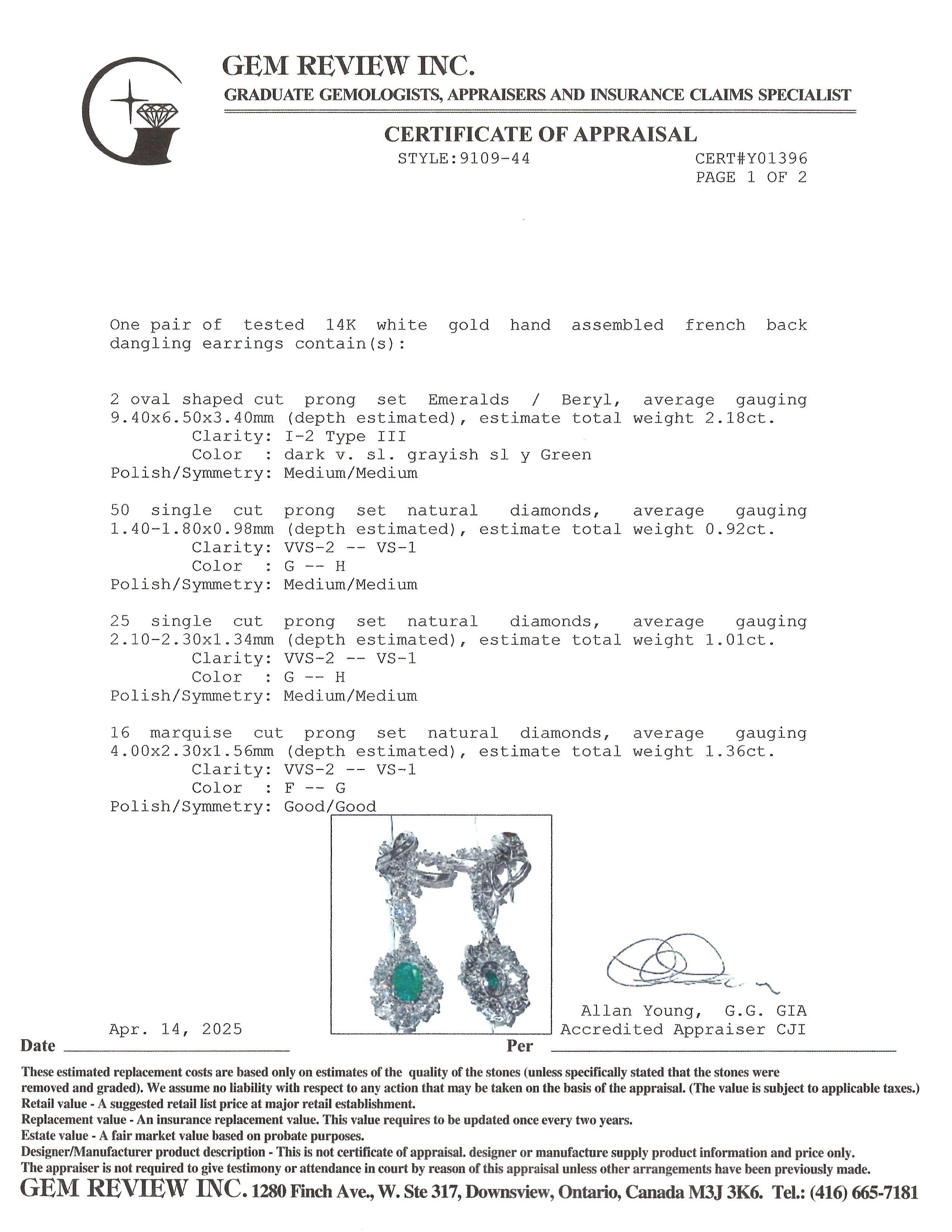Emerald & Diamond Drop Earrings | 2.18ctw, 4.01ctw