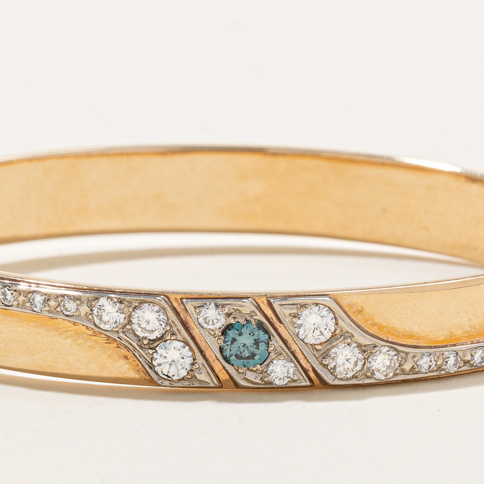 10K Blue & White Diamond Bangle Bracelet | 1.09ctw | 6.5"