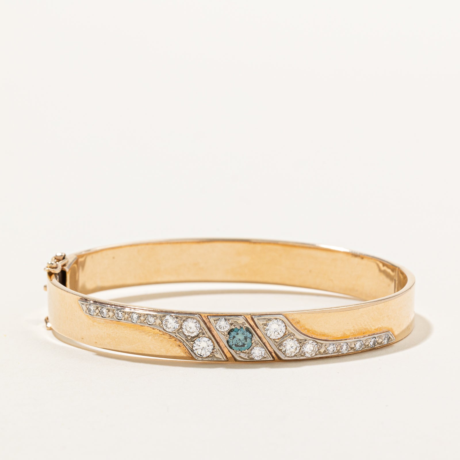 10K Blue & White Diamond Bangle Bracelet | 1.09ctw | 6.5"