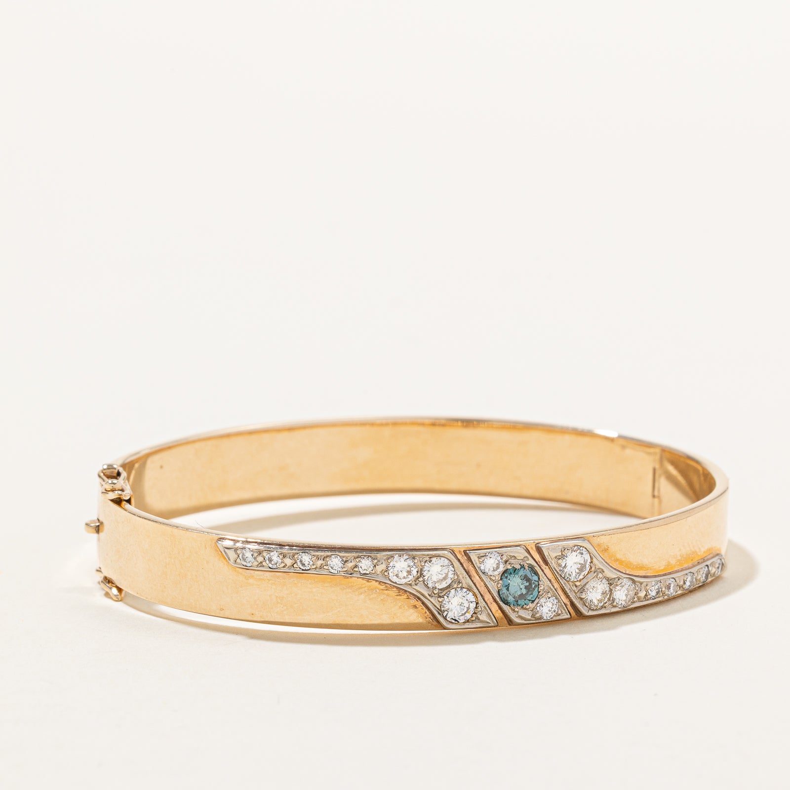 10K Blue & White Diamond Bangle Bracelet | 1.09ctw | 6.5"