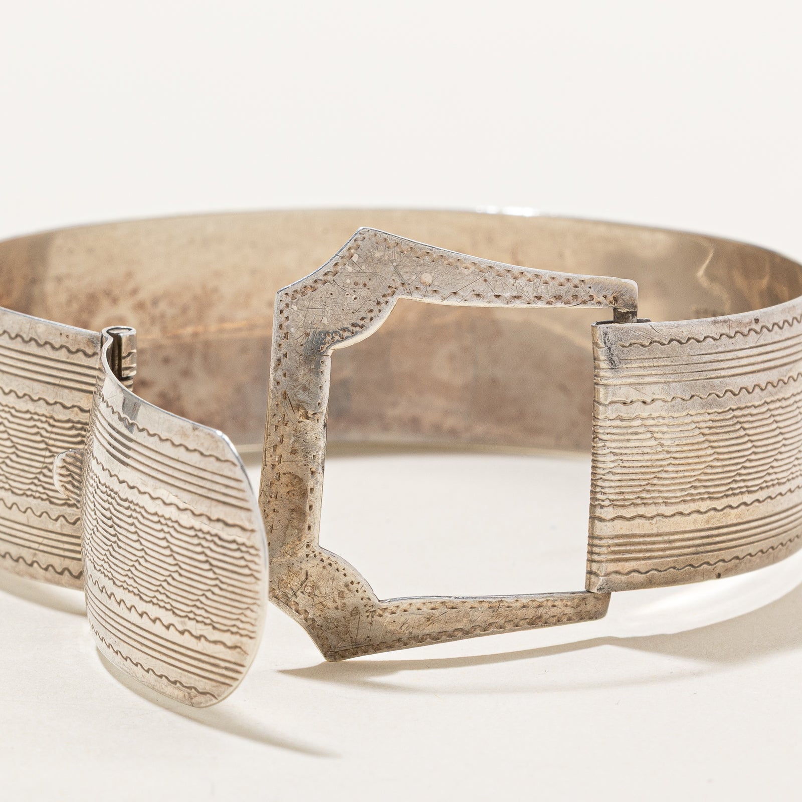 'Birks' Sterling Silver Silver Buckle Cuff Bracelet | 7"