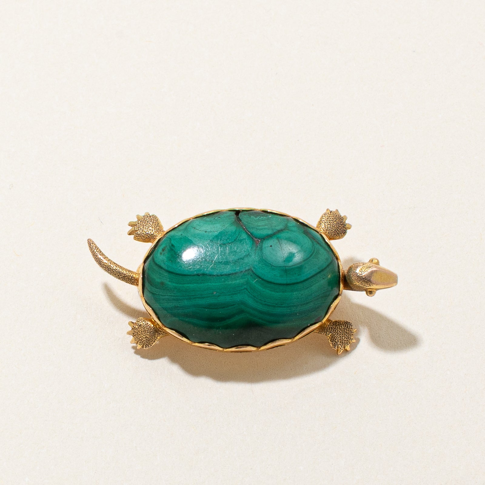 14K Malachite Turtle Brooch | 15.00ct