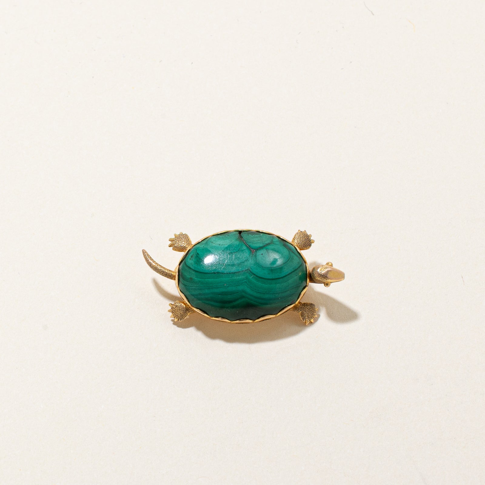 14K Malachite Turtle Brooch | 15.00ct