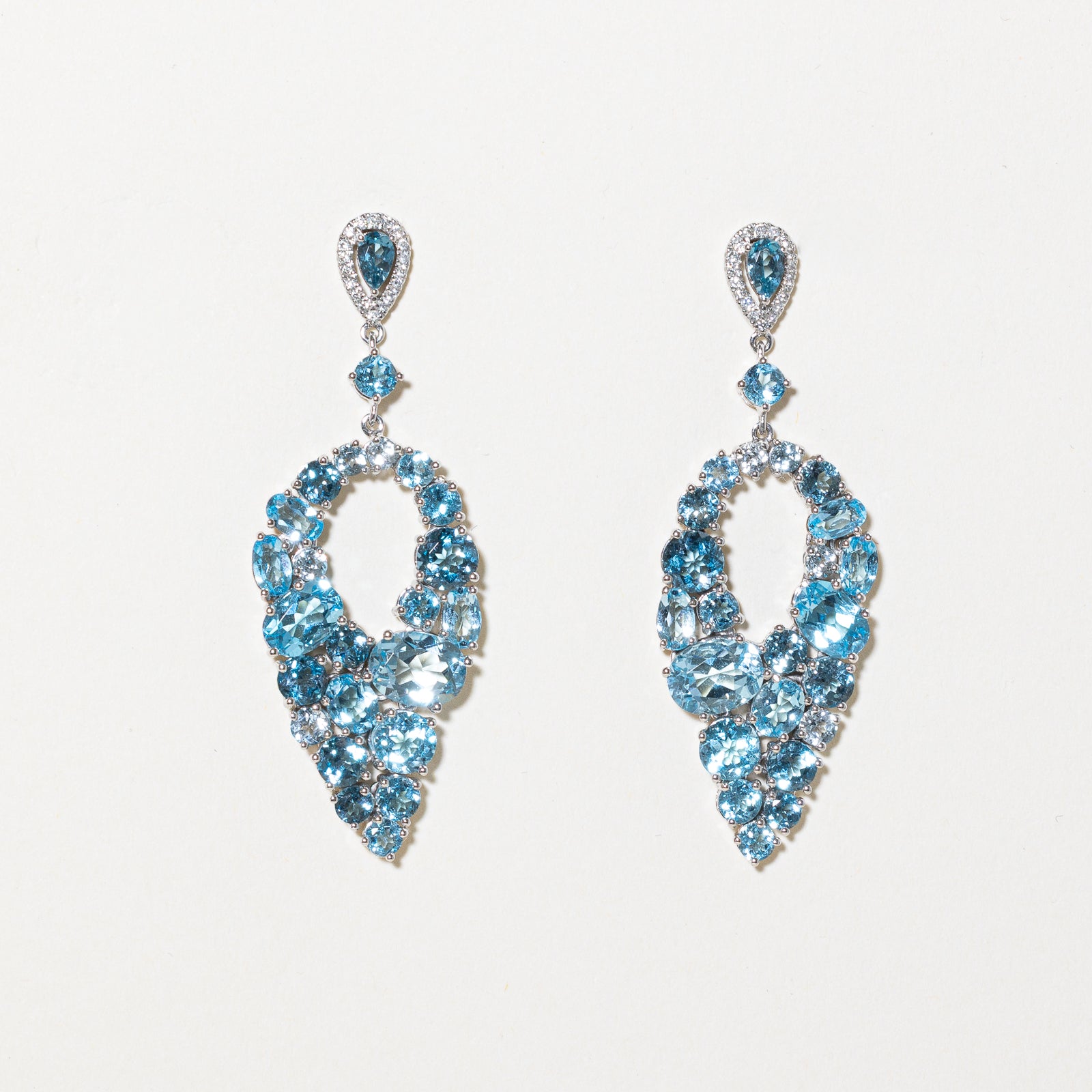 Blue Topaz & Diamond Dangle Earrings | 15.00ctw | 0.18ctw