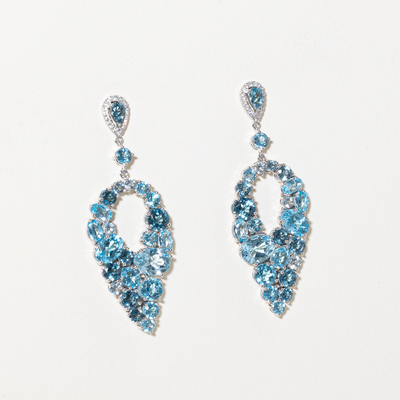 Blue Topaz & Diamond Dangle Earrings | 15.00ctw | 0.18ctw