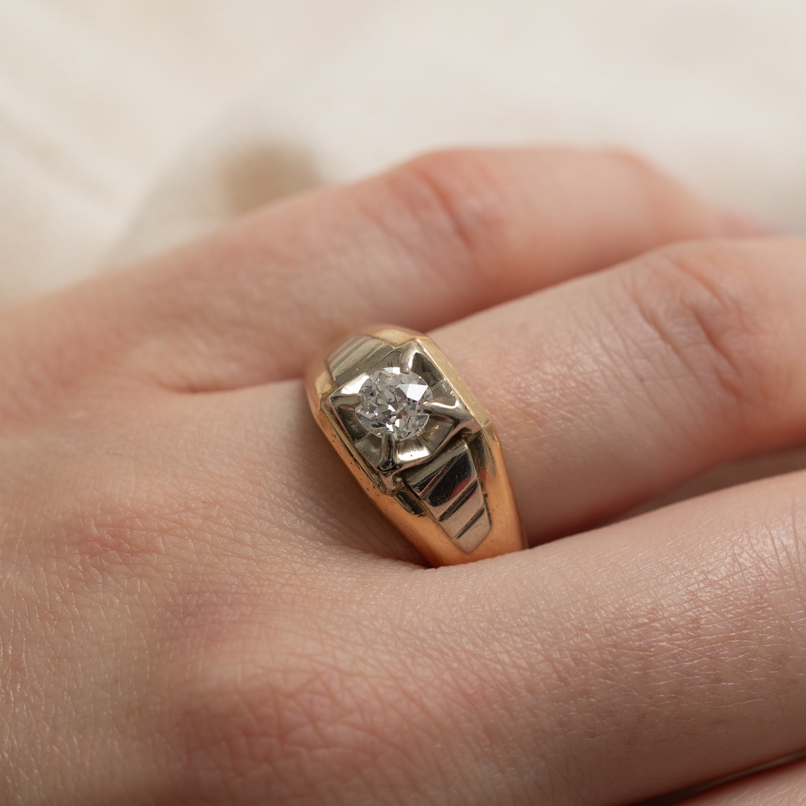 Two Tone Gold Old European Diamond Ring | 0.62ct | SZ 9.75
