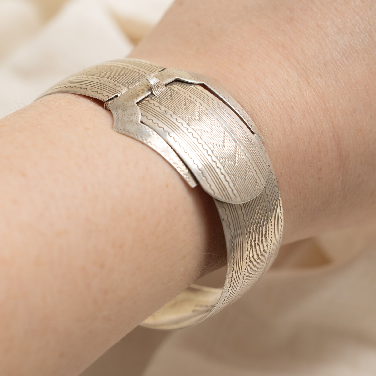 'Birks' Sterling Silver Silver Buckle Cuff Bracelet | 7"