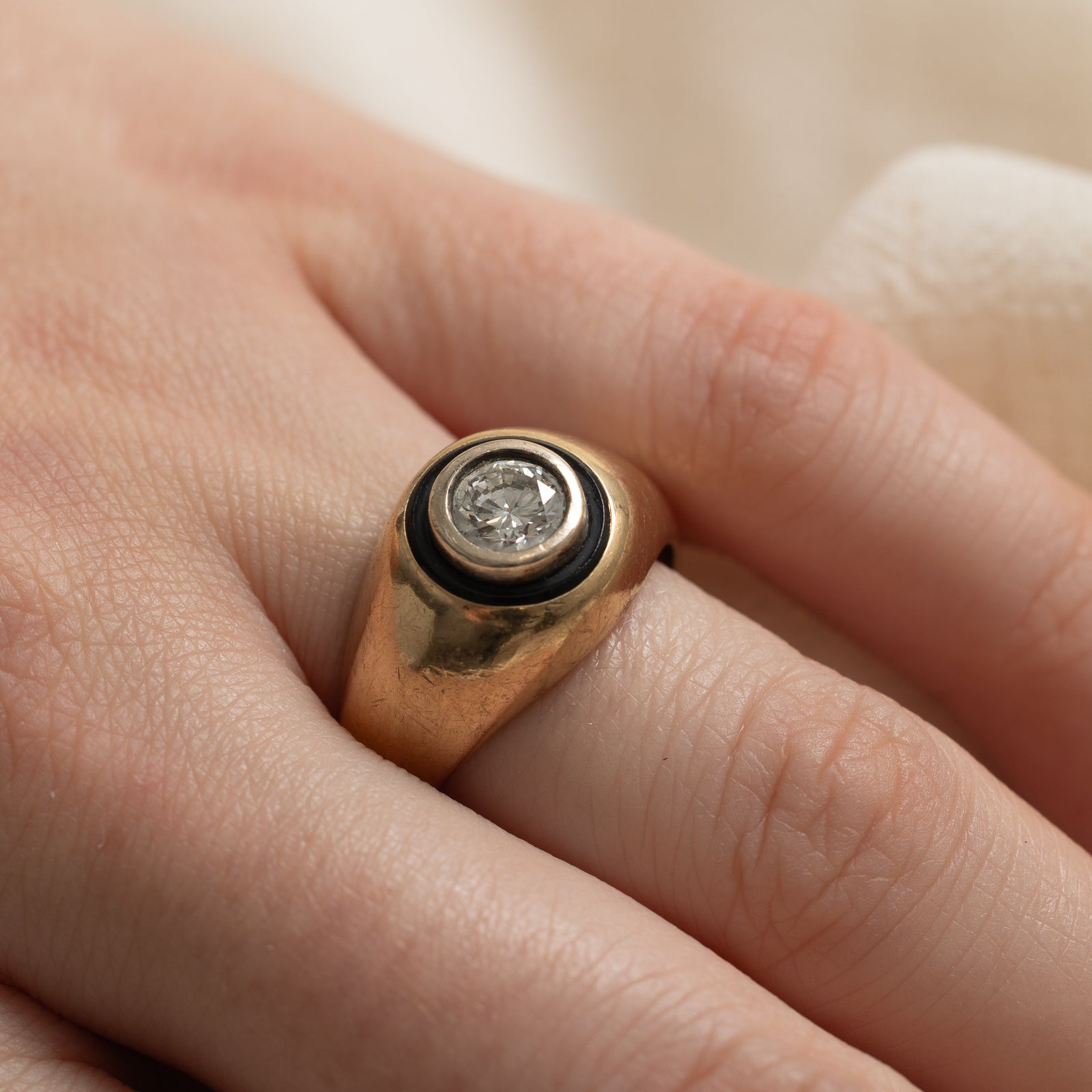 'Birks' 10K Diamond & Onyx Ring | 0.85ct | SZ 9.25