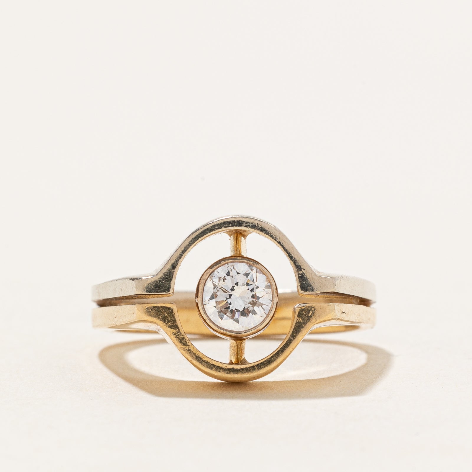 Two Tone Gold Bezel Set Diamond Open Ring | 0.50ct | SZ 6.5