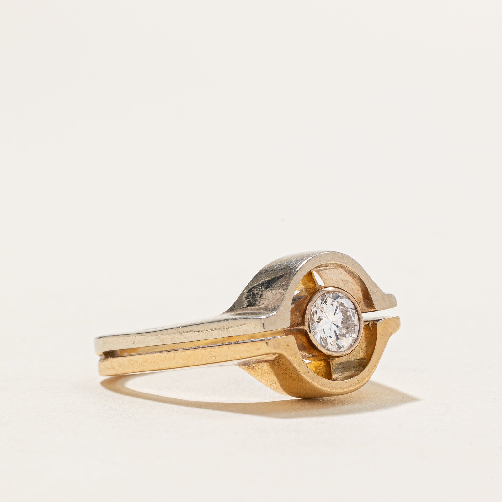 Two Tone Gold Bezel Set Diamond Open Ring | 0.50ct | SZ 6.5