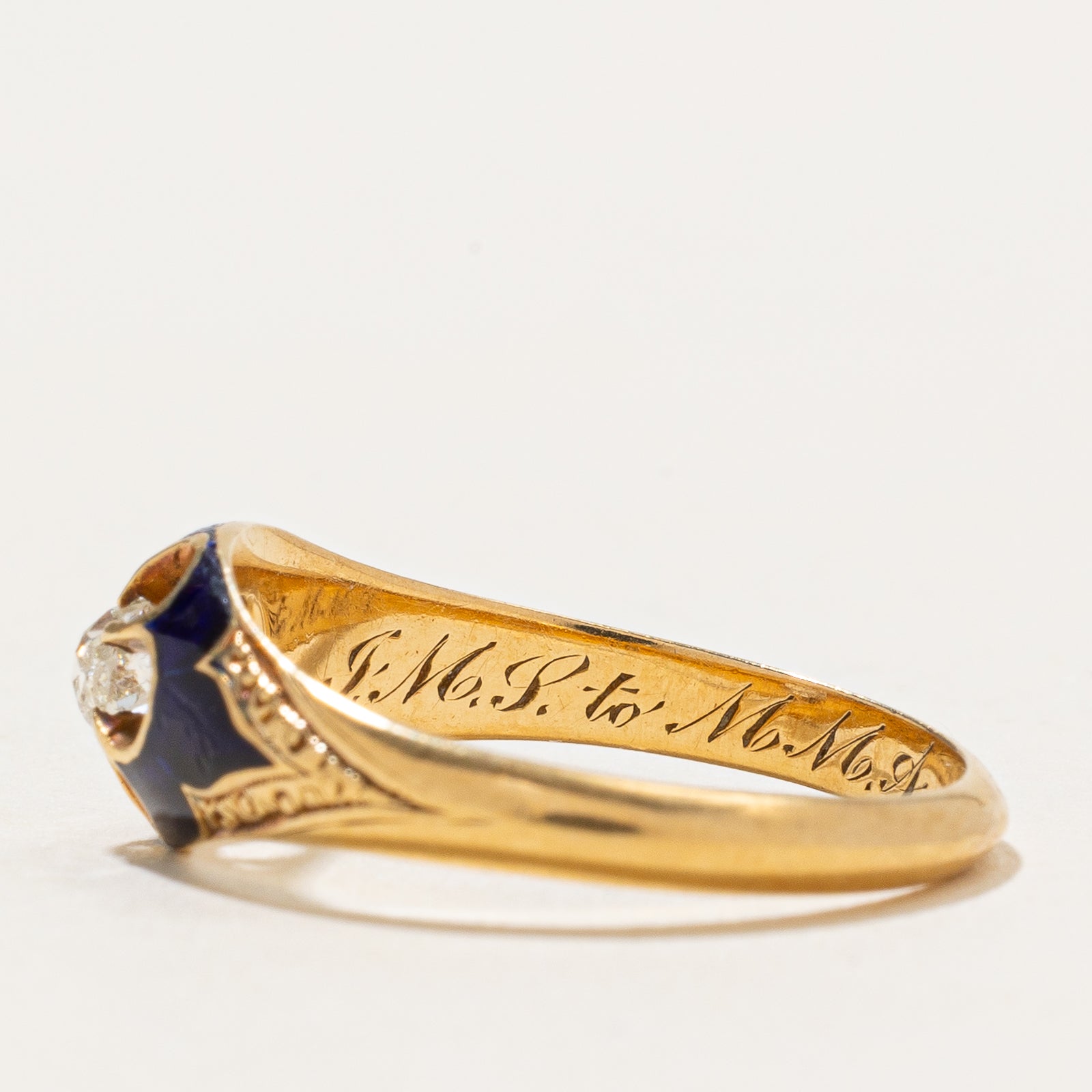 Belcher Set Old Mine Diamond Enamel Ring | 0.13ct | SZ 5.25