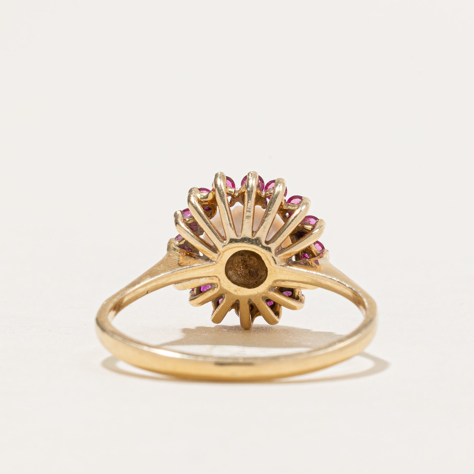 Pearl & Synthetic Ruby Halo Ring | 0.48ctw | SZ 7.5