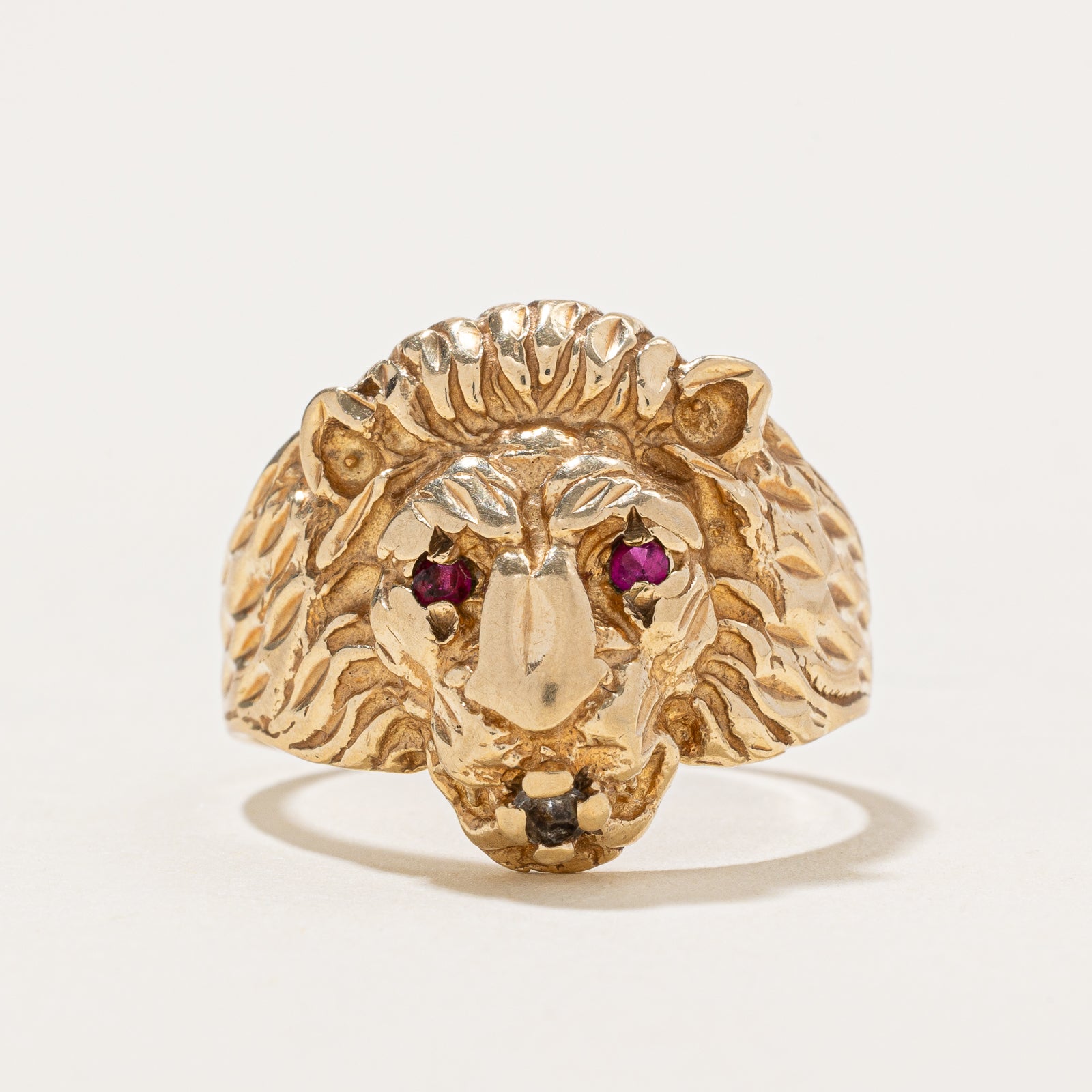 10K Synthetic Ruby Lion Head Ring | 0.06ctw | SZ 8.75