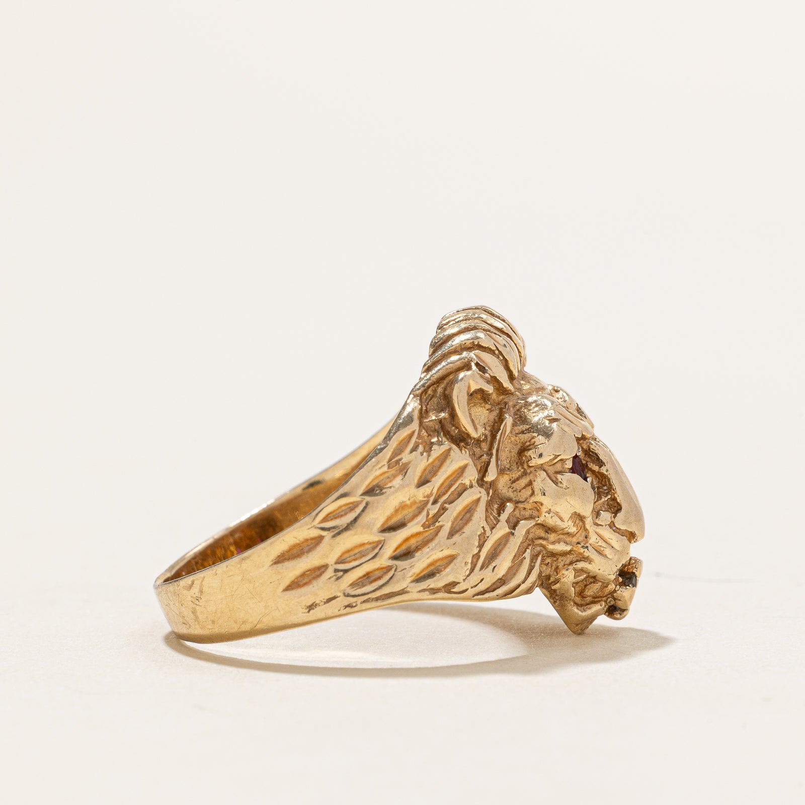 10K Synthetic Ruby Lion Head Ring | 0.06ctw | SZ 8.75
