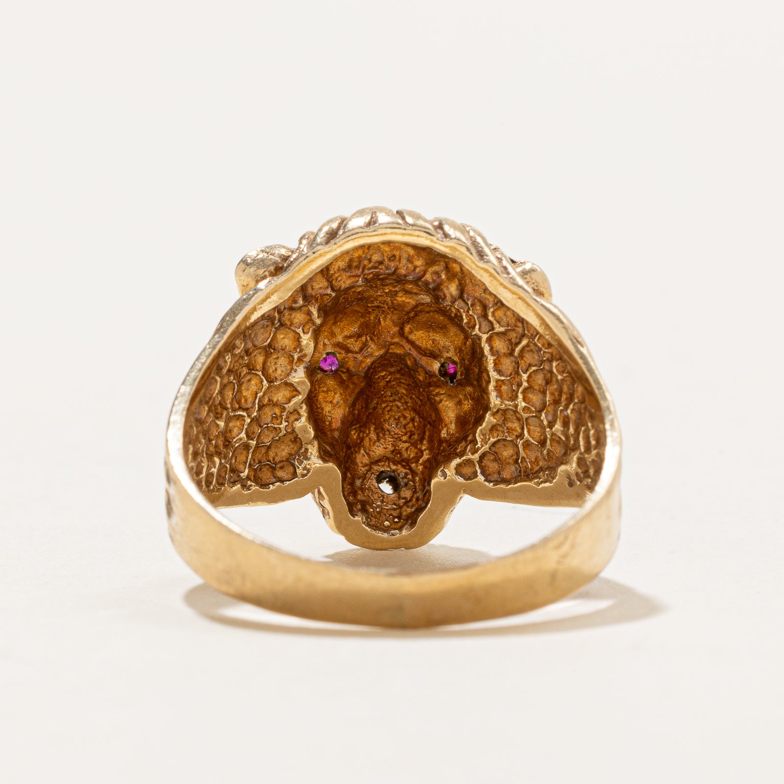 10K Synthetic Ruby Lion Head Ring | 0.06ctw | SZ 8.75