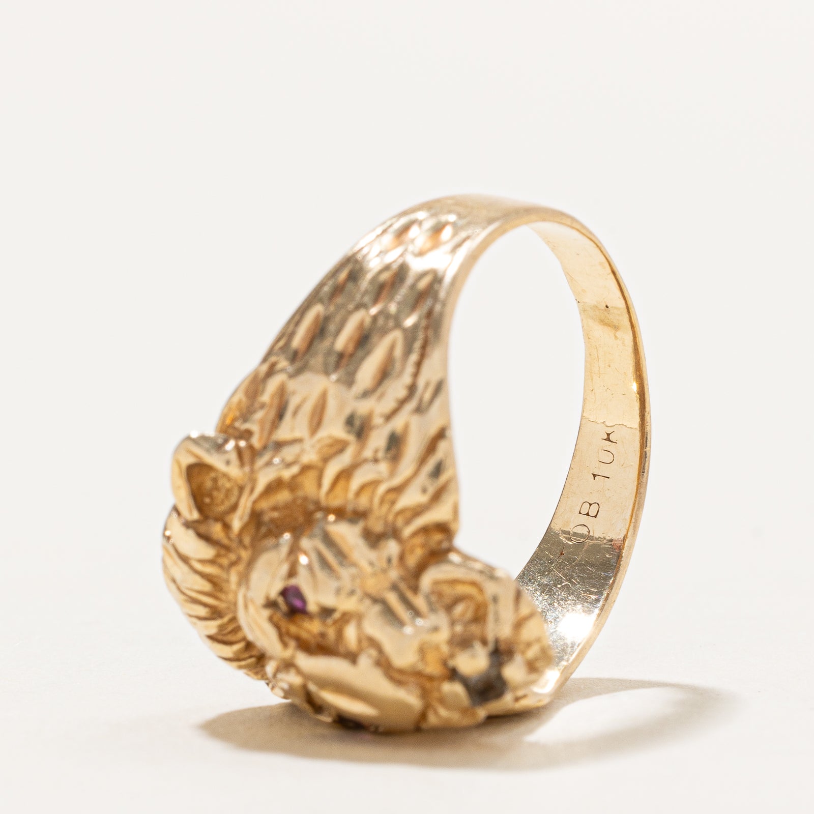 10K Synthetic Ruby Lion Head Ring | 0.06ctw | SZ 8.75
