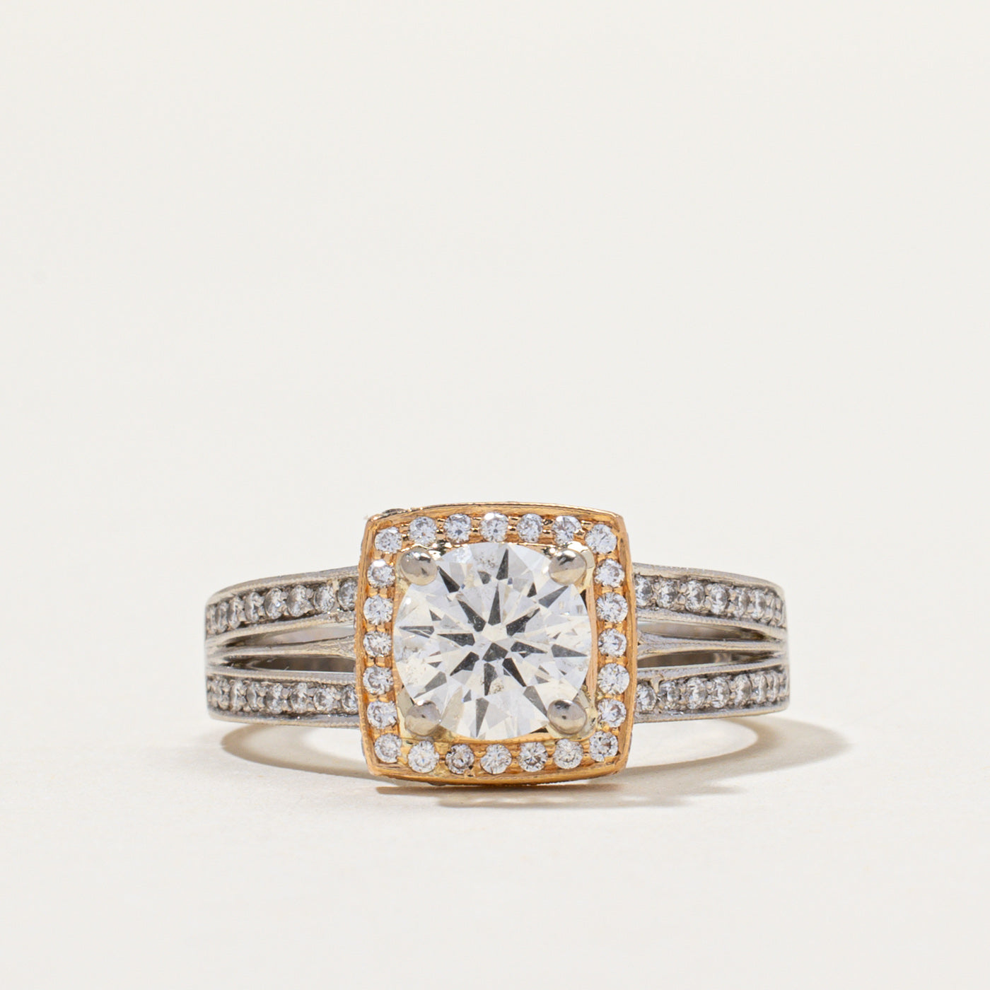 Diamond Halo Tapered Engagement Ring | 1.09ct SI1 H, 0.40ctw | SZ 7