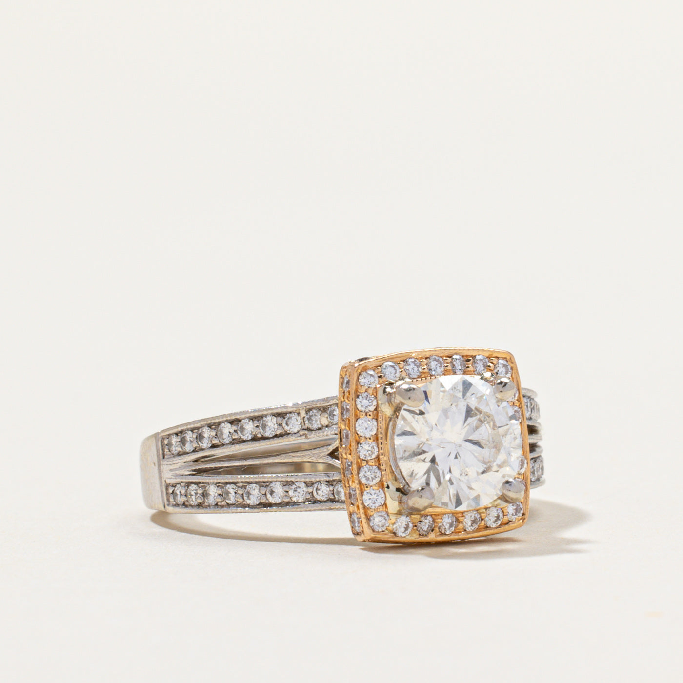 Diamond Halo Tapered Engagement Ring | 1.09ct SI1 H, 0.40ctw | SZ 7