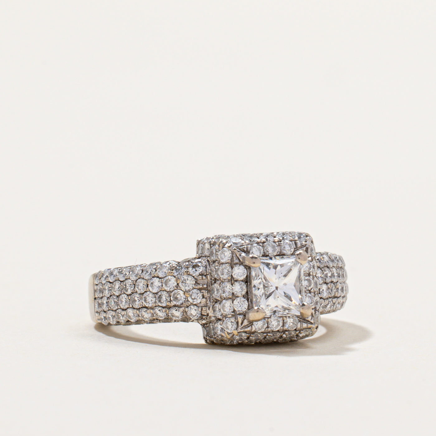 Princess Cut Diamond Halo Engagement Ring | 0.48ct, 0.75ctw | SZ 5