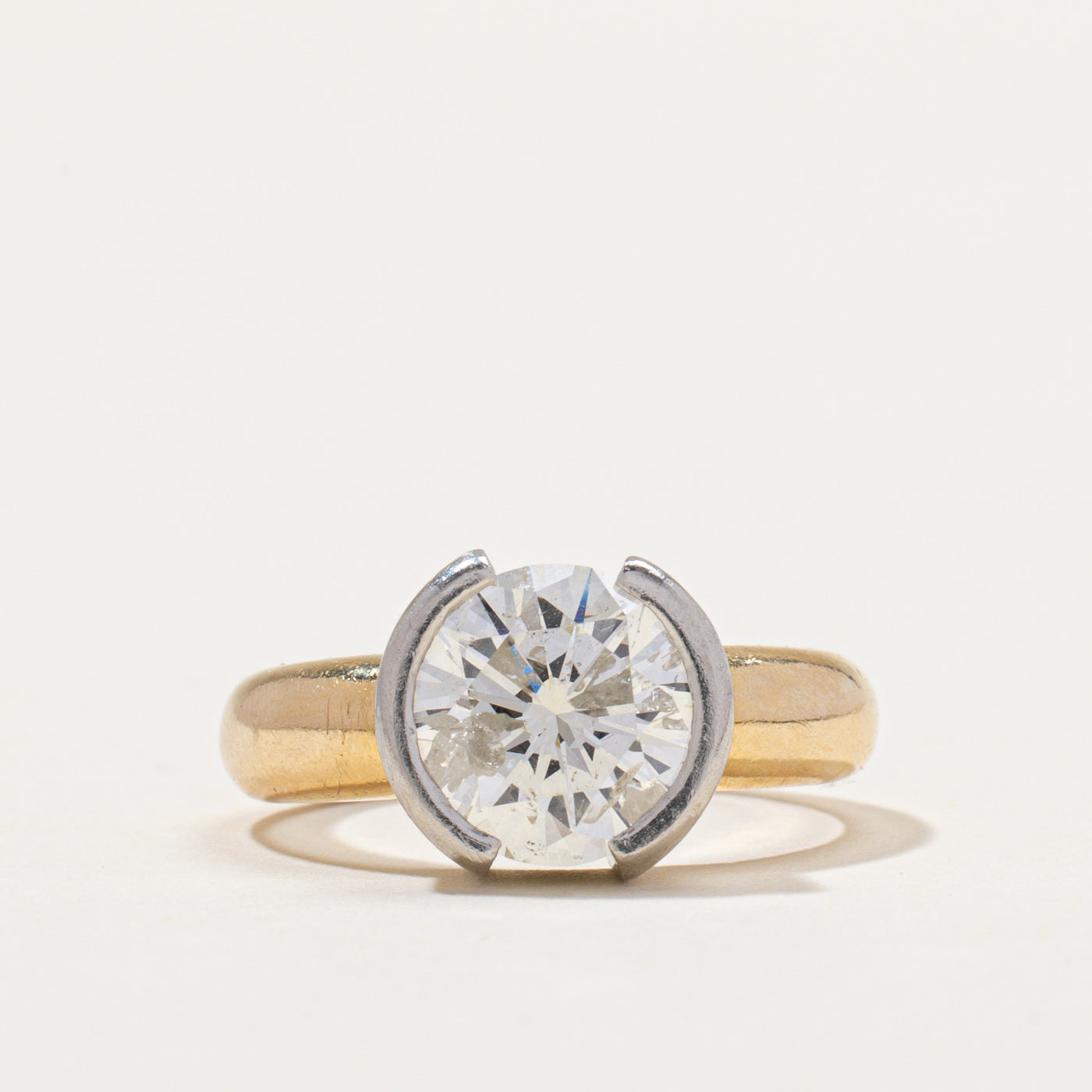 2.5ct+ Natural Diamond Semi Bezel Solitaire Engagement Ring | 2.54ct I2 J/K | SZ 5.5