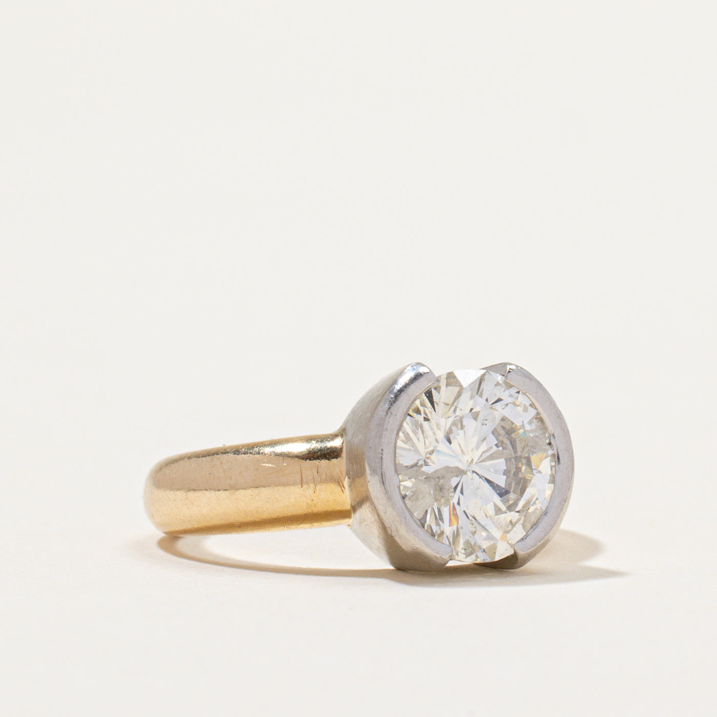 2.5ct+ Natural Diamond Semi Bezel Solitaire Engagement Ring | 2.54ct I2 J/K | SZ 5.5
