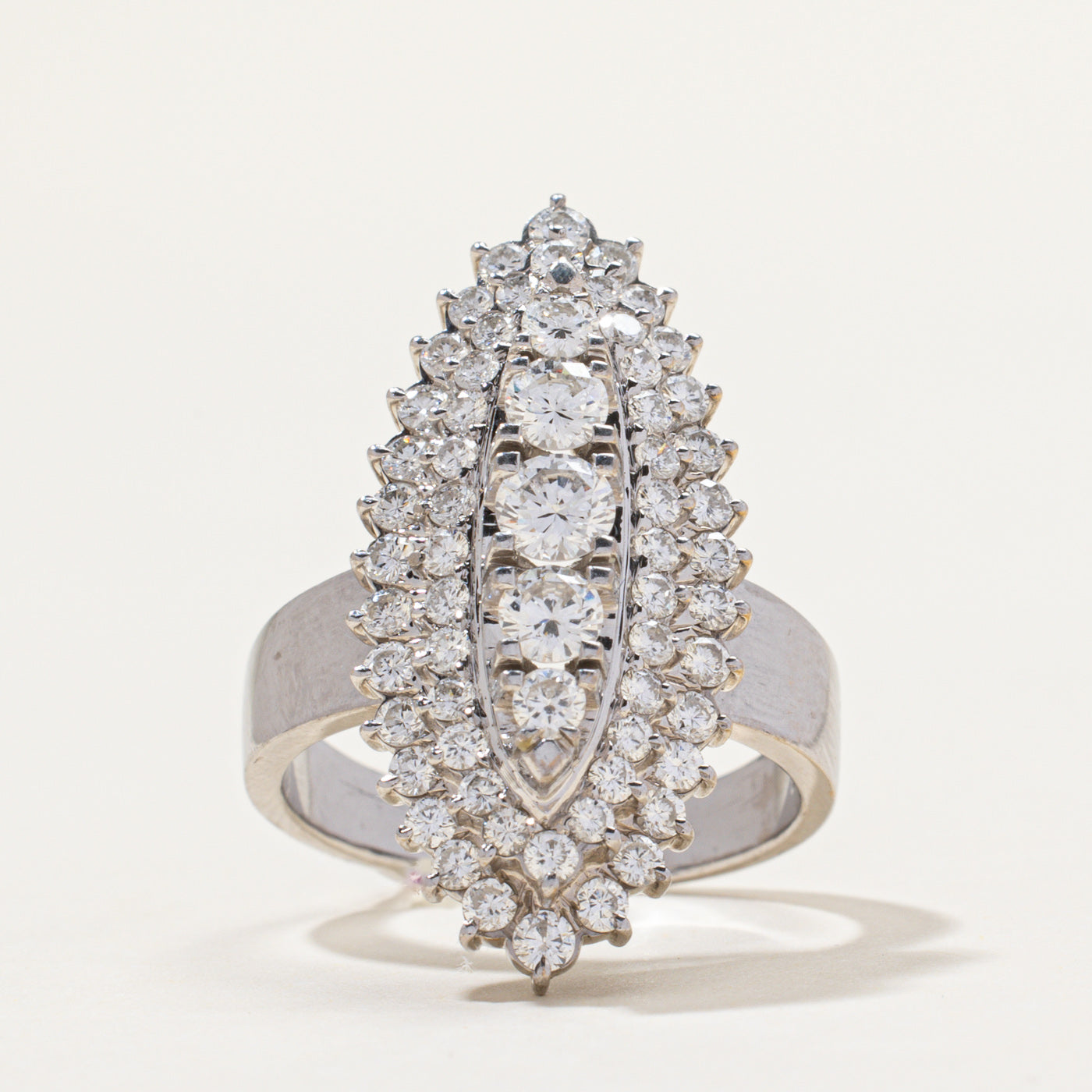 14K White Gold Diamond Navette Ring | 1.70ctw | SZ 8