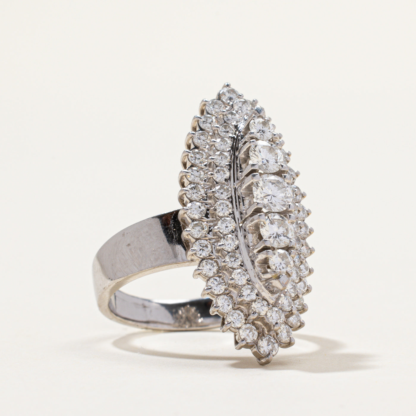 14K White Gold Diamond Navette Ring | 1.70ctw | SZ 8