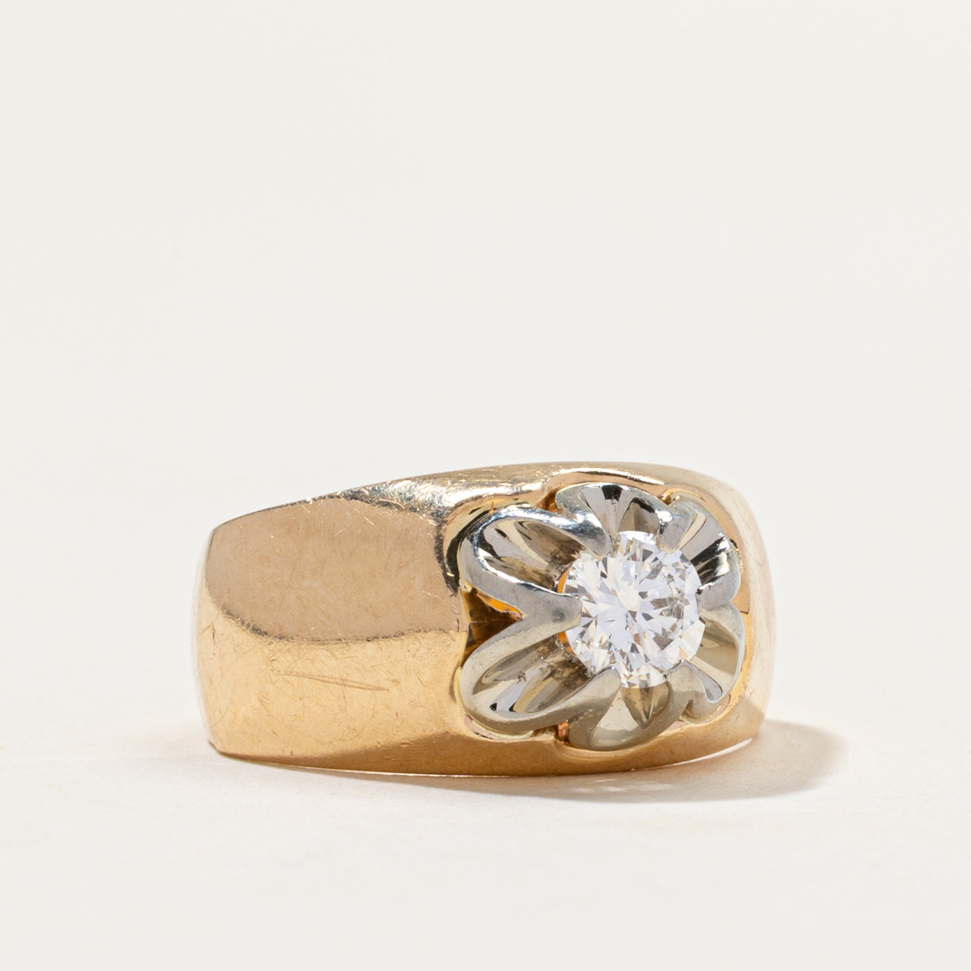 Bague massive sertie de diamants Belcher en or 14 carats | 0,50 ct | Taille 7,5