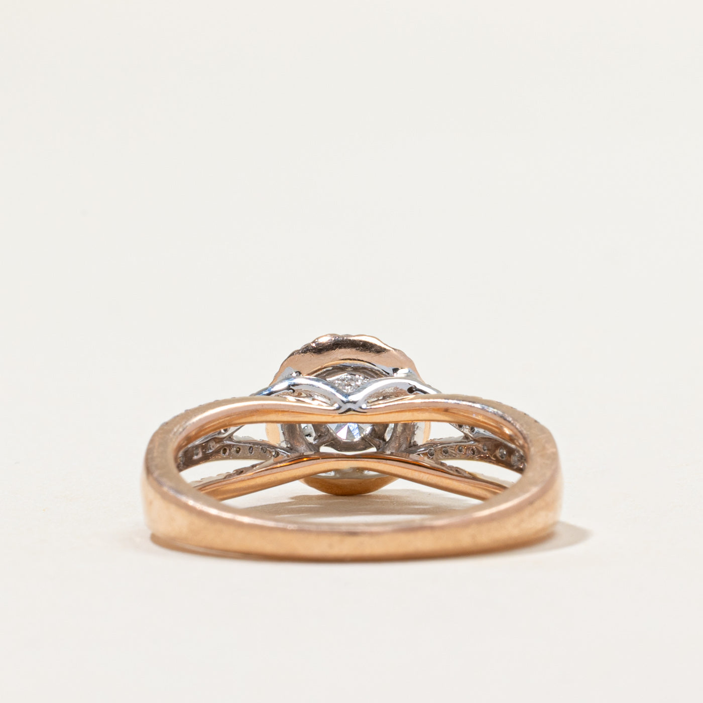Two Tone Gold Diamond Halo Engagement Ring | 1.06ctw | SZ 7