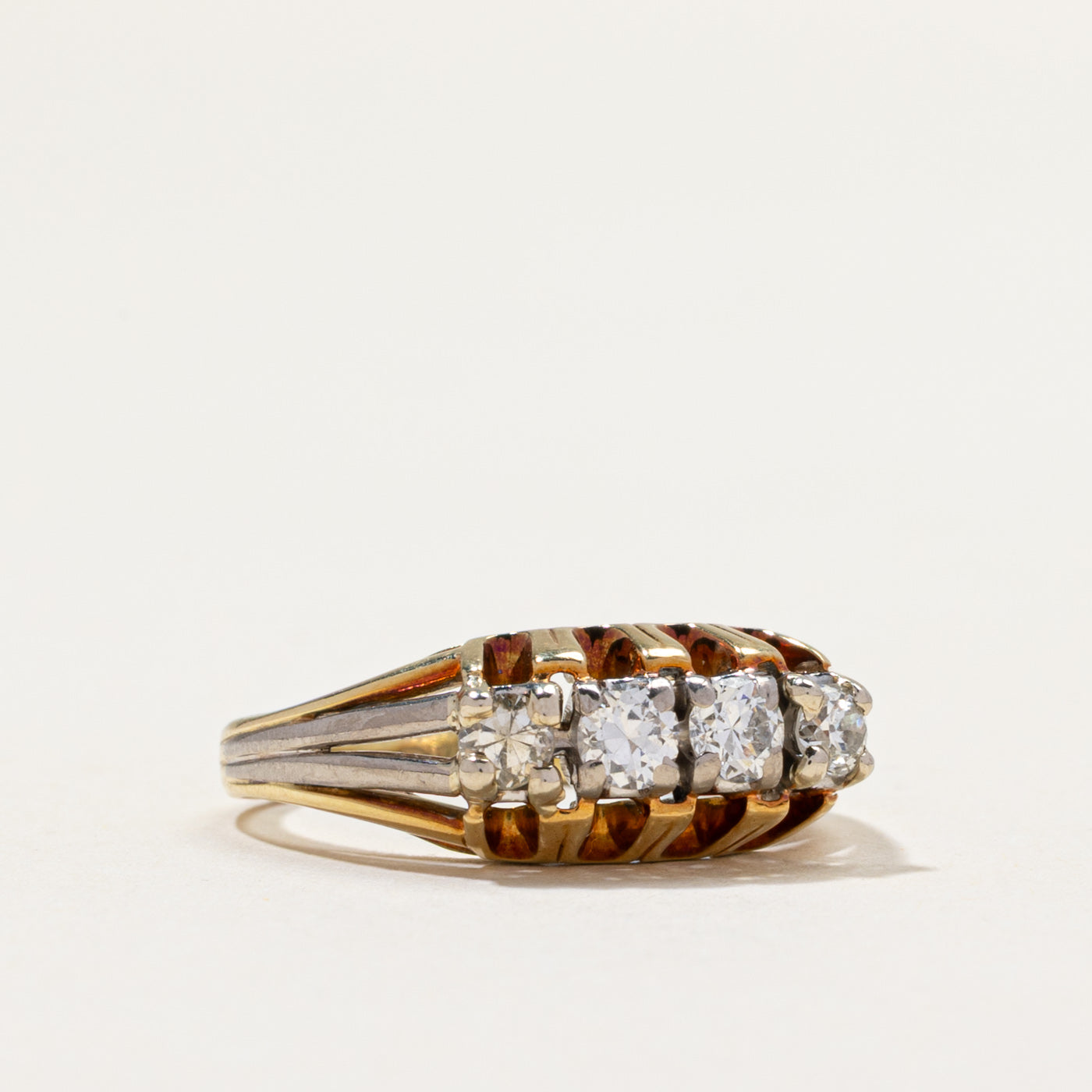 Two Toned Four Stone Diamond Grooved Ring | 0.50ctw | SZ 5.5
