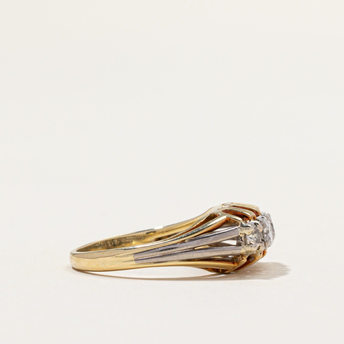 Two Toned Four Stone Diamond Grooved Ring | 0.50ctw | SZ 5.5