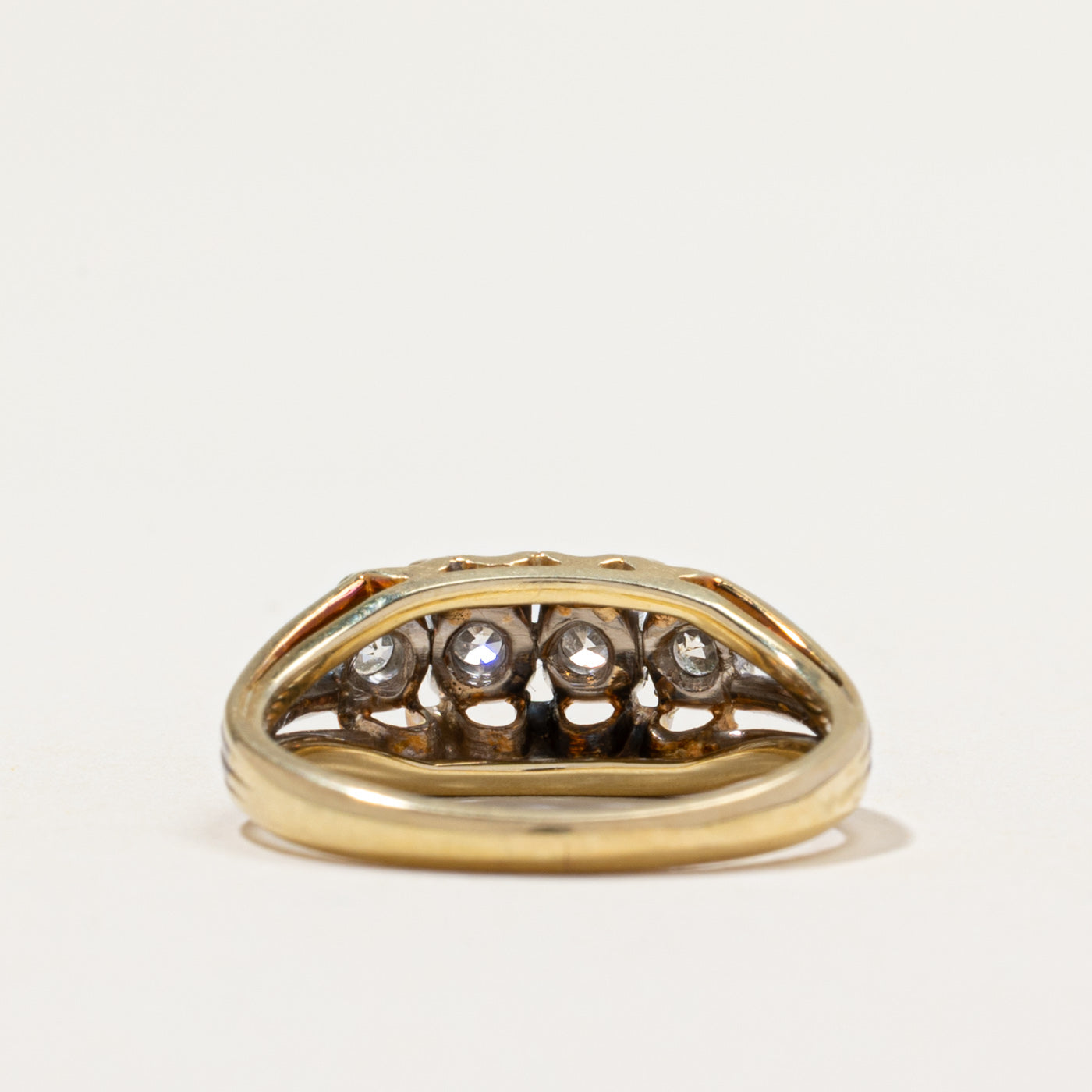 Two Toned Four Stone Diamond Grooved Ring | 0.50ctw | SZ 5.5