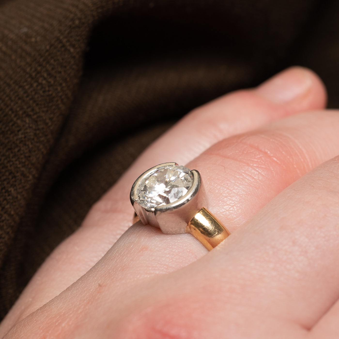 2.5ct+ Natural Diamond Semi Bezel Solitaire Engagement Ring | 2.54ct I2 J/K | SZ 5.5