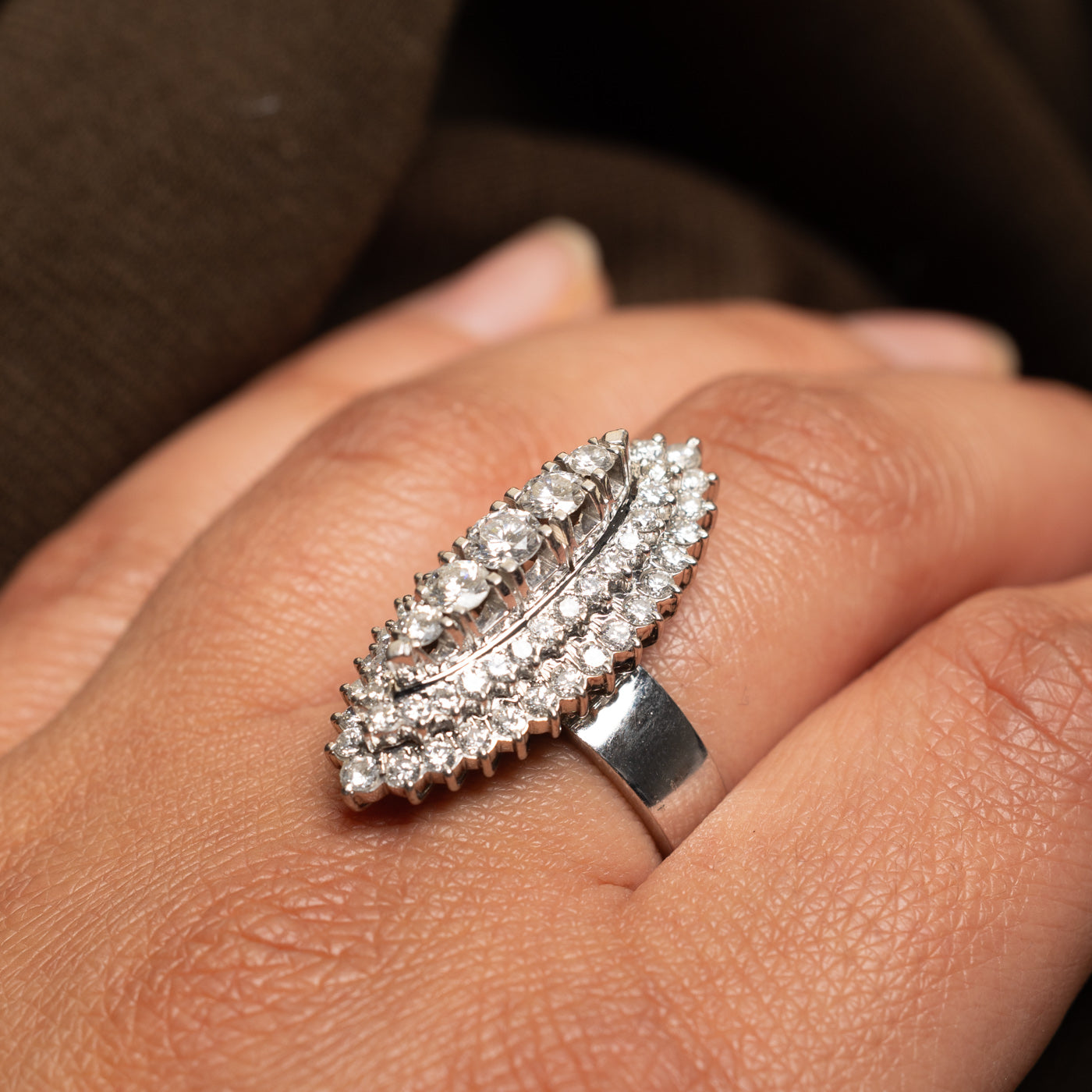 14K White Gold Diamond Navette Ring | 1.70ctw | SZ 8