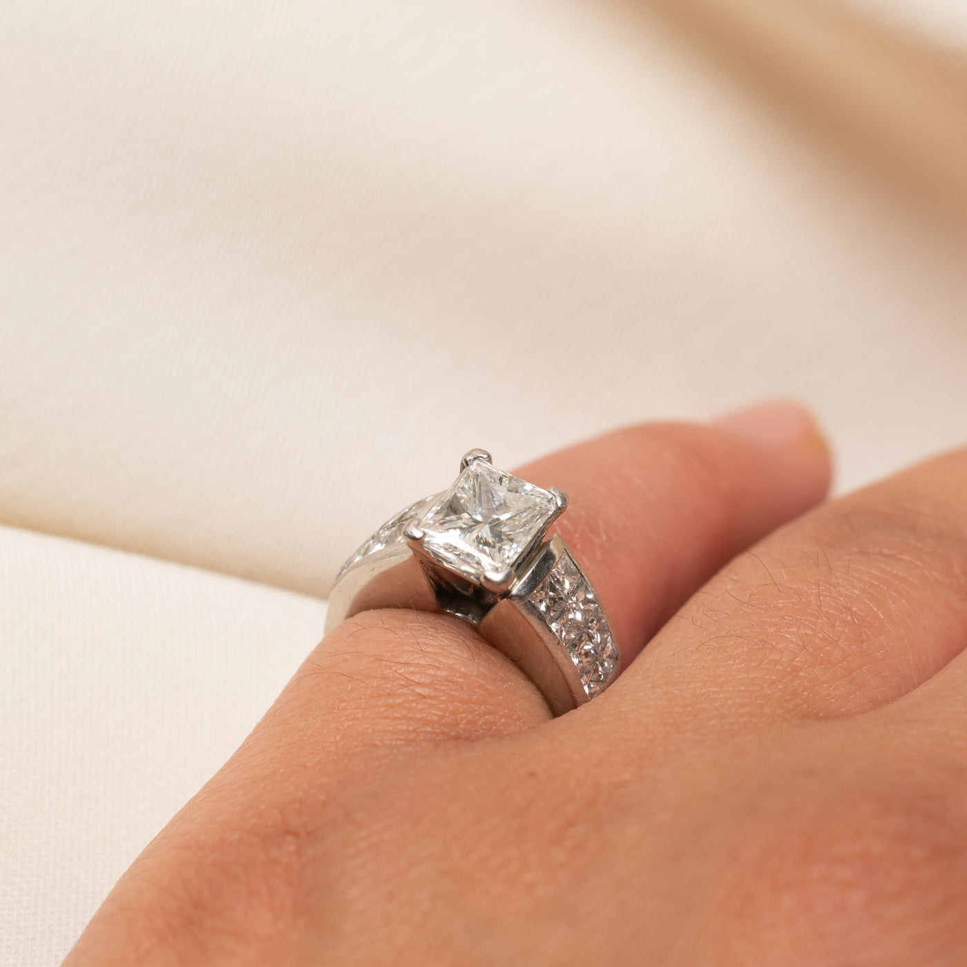 'Cliq' Princess Cut Diamond Hinge Engagement Ring | 3.25ctw | SZ 4