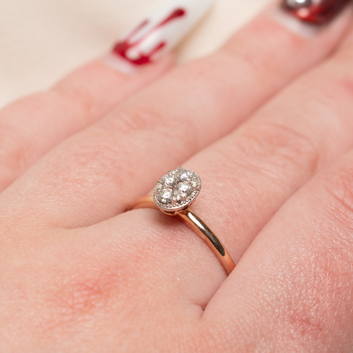 Rose Gold Diamond Oval Cluster Ring | 0.28ctw | SZ 10